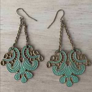 Teal and Gold Dangle Earrings